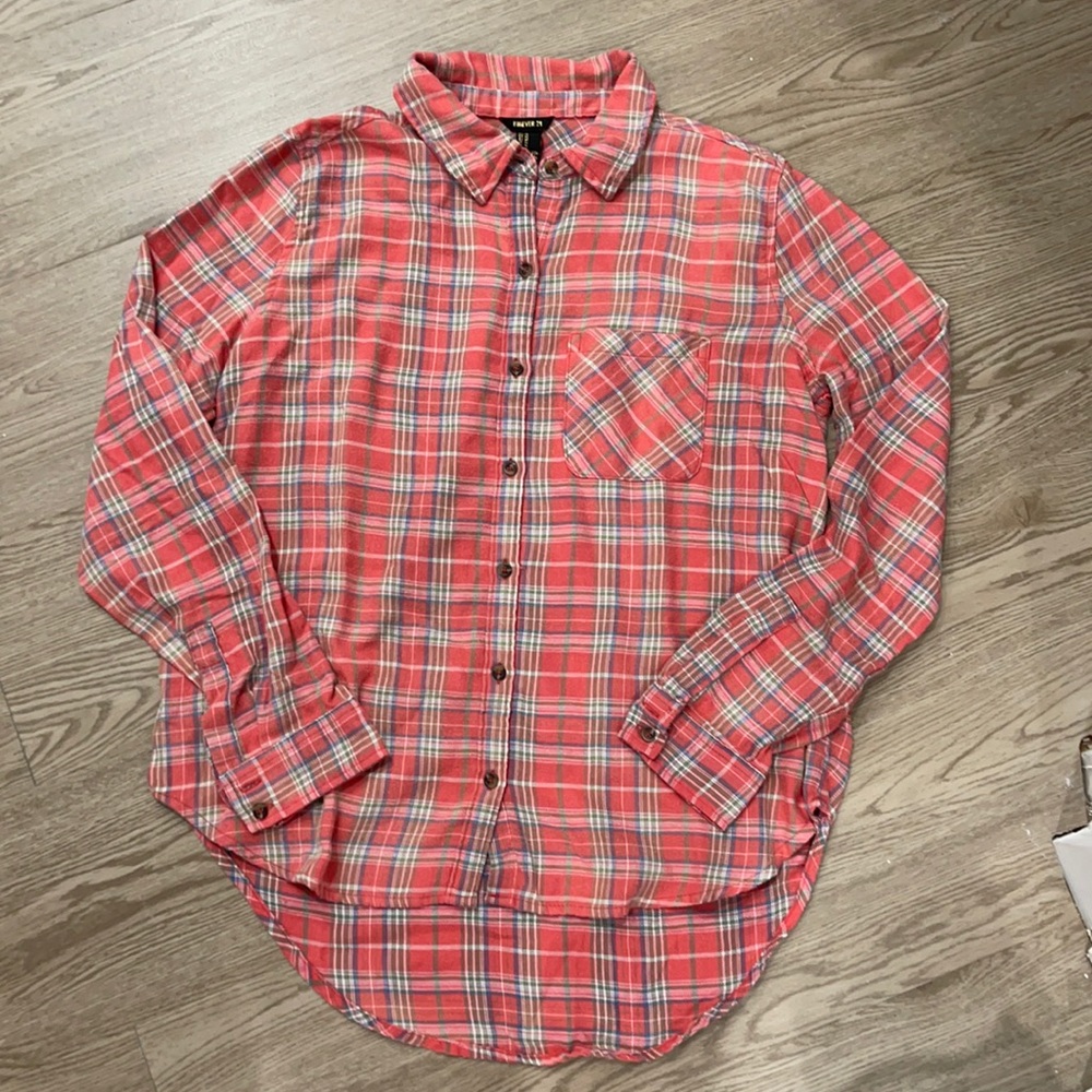 Plaid orange long sleeve buttondown shirt
